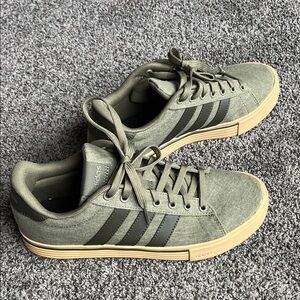 With Box - adidas Olive Green Sneakers with Black Stripes and Gum Sole. Sz 7.5